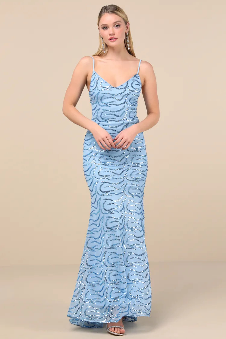 Mesmerizing Demeanor Blue Sequin Backless Mermaid Maxi Dress | Lulus