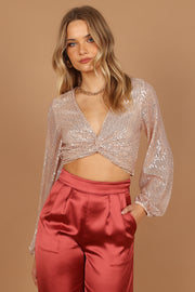 Rosalyn Long Sleeve Sequin Top - Rose Gold | Petal & Pup (US)
