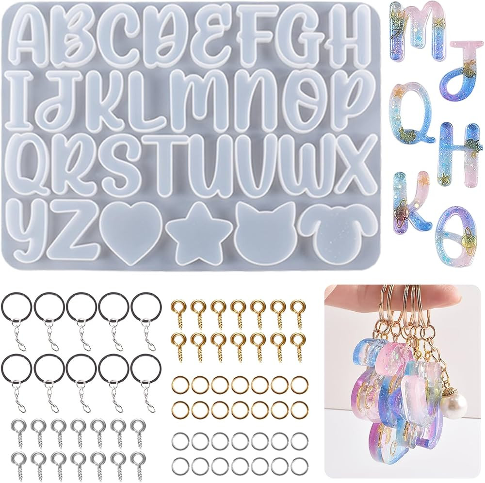 Bekecidi 111 PCS Silicone Alphabet Resin Molds Keychain Kit, Letter Silicone Molds for Resin Cast... | Amazon (US)