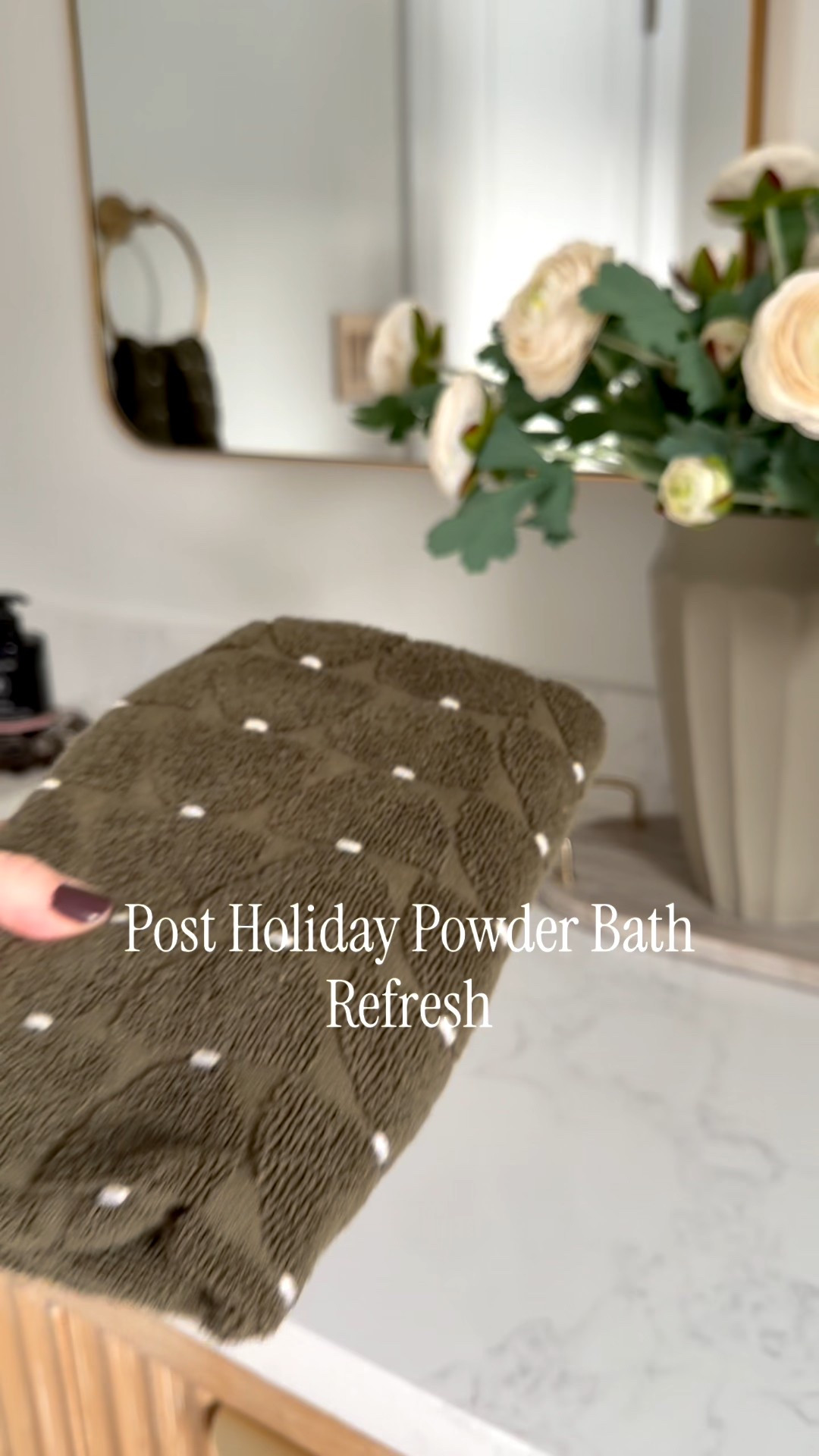 Post Holiday Powder Bath Refresh & almost everything is from Amazon & Target! My vanity is on sale now too and it’s one of my favorite purchases of 2025. It comes in black too. 

Vanity, powder bath, bathroom, Joss & Main, Target, Amazon, home refresh, towel, Target style, home decor, Amazon finds, night light, storage, organization, organize with me, bath organization, bath storage, flowers, interiors, mirror, sconces, bath rug, 

#LTKHome #LTKSeasonal #LTKSaleAlert