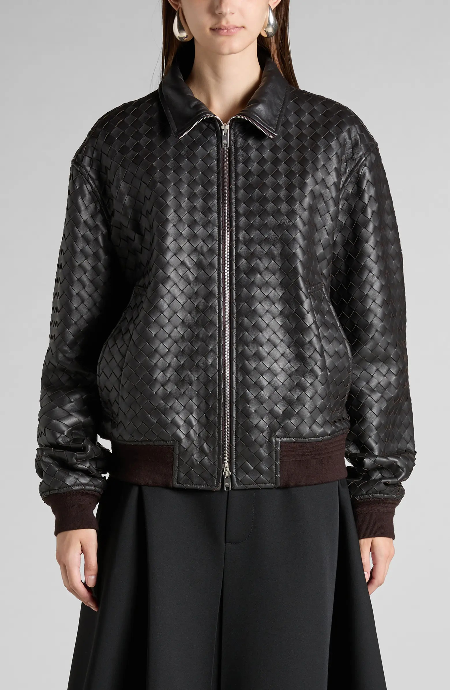 Bottega Veneta Intrecciato Oversize Leather Bomber Jacket | Nordstrom | Nordstrom