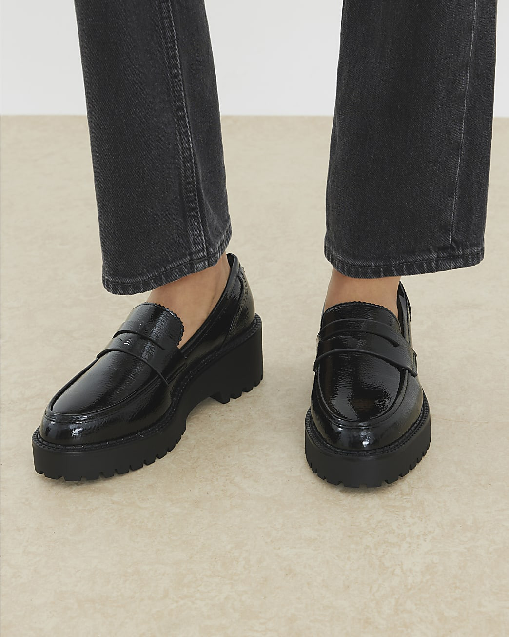 Black Patent Chunky loafers | River Island UK & IE