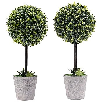 MyGift Artificial Boxwood Topiary Tree in Modern Gray Pulp Planter, Set of 2 | Amazon (US)