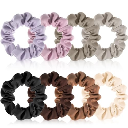 8 Satin Hair Scrunchies, Small Silk Hair Ties in Coffee Series - Accessories for Women and Girls | Amazon (US)