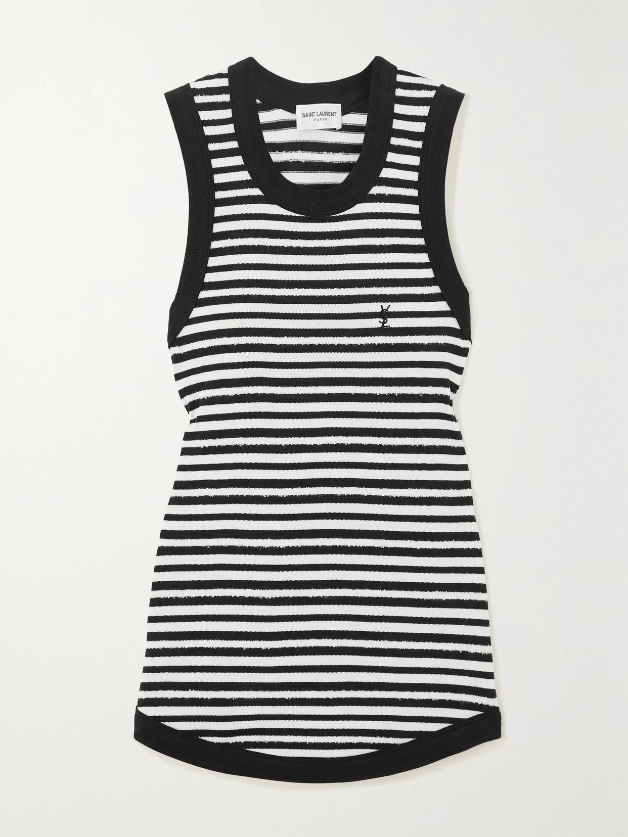 SAINT LAURENT - Distressed Striped Cotton Tank - Black | NET-A-PORTER (US)