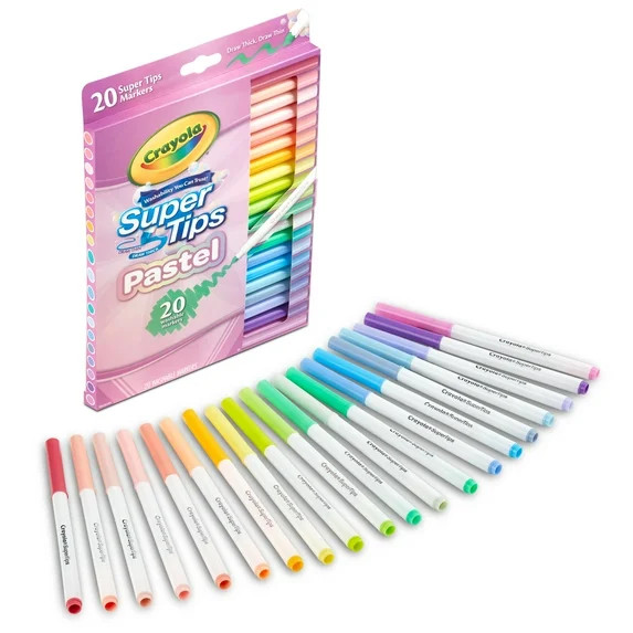 Crayola Supertips Pastel Markers, 20ct, Washable Markers, Cute School Supplies, Classroom Must Ha... | Walmart (US)