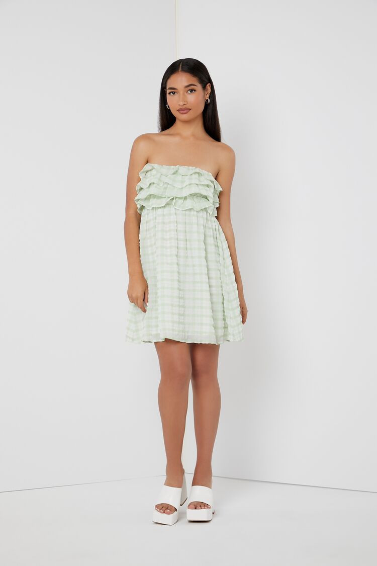 Strapless Plaid Ruffle Mini Dress | Forever 21