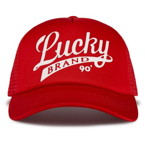 Lucky Brand Standard Trucker Hat | Snapback | Adjustable | Mesh Back | Baseball Cap | Golf | Fishing | American Heritage, Lucky Print-Red, One Size | Amazon (US)
