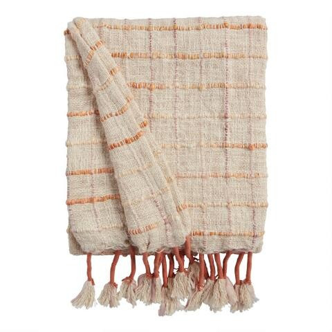 Ivory Variegated Windowpane Throw Blanket | World Market