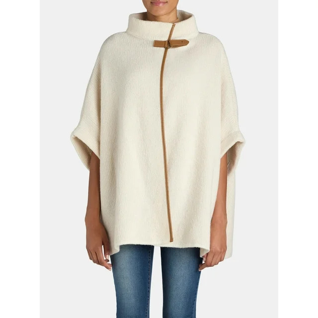 Time and Tru Women's Knit Fashion Cover-Up Ruana, Ivory Off-White, Size S/M | Walmart (US)
