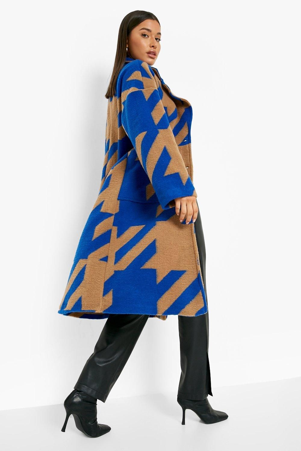 Oversized Dogtooth Wool Look Coat | Boohoo.com (US & CA)