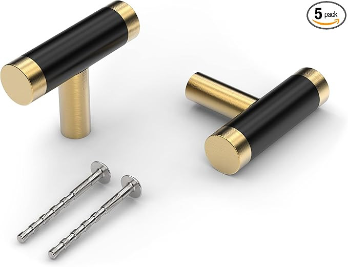 Bar Cabinet Knob Pull Brushed Satin Gold/Brass Finish with Electroplated Matte Black for Kitchen ... | Amazon (US)