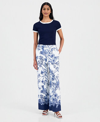 Women's Printed Wide-Leg Pull-On Pants | Macy's