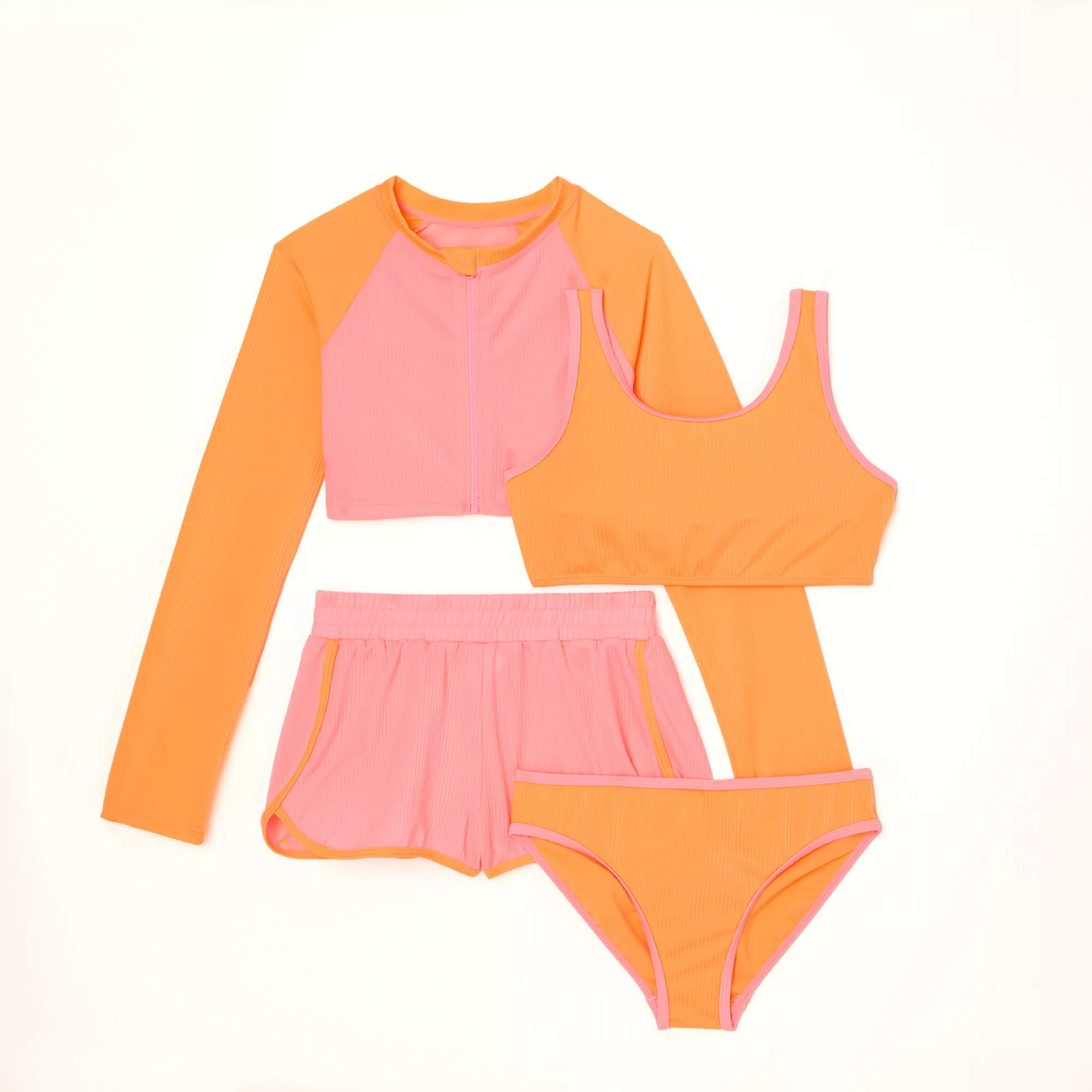 Girls 4-16 Catalina 4-Piece Crop Zipper Rash Guard, Bikini Swim Set with Swim Shorts | Kohl's