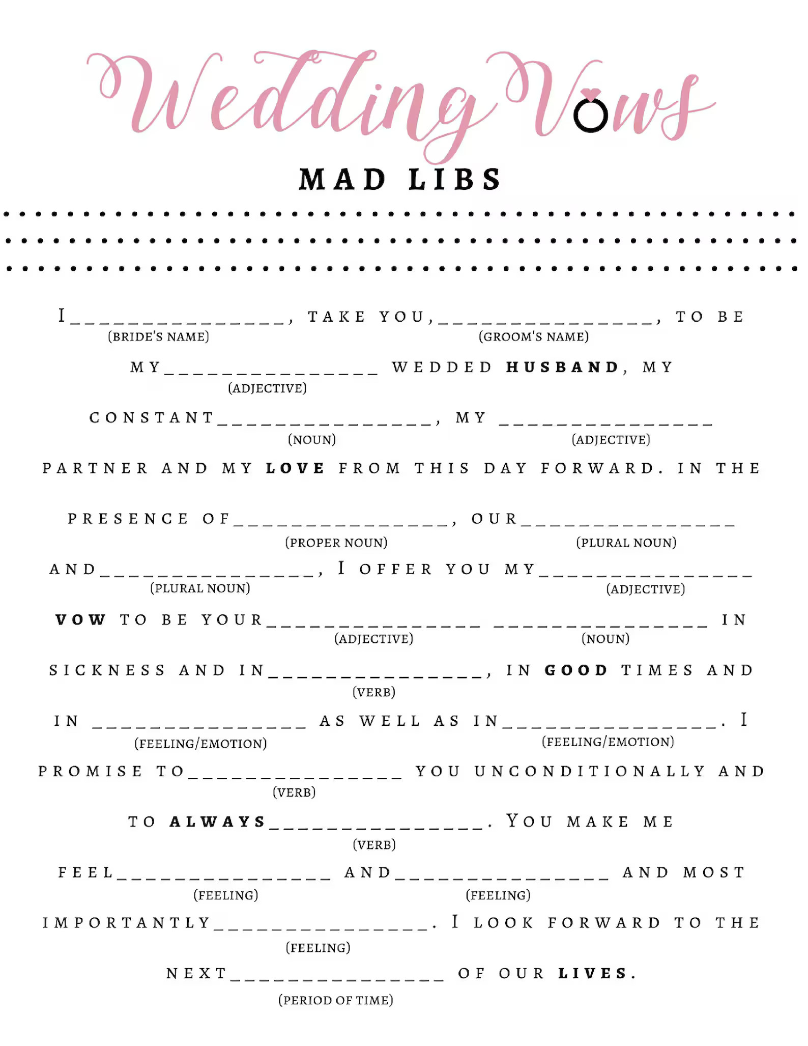 Bridal Shower Game  Wedding Vow Mad Libs  Bride  Groom | Etsy | Etsy (US)