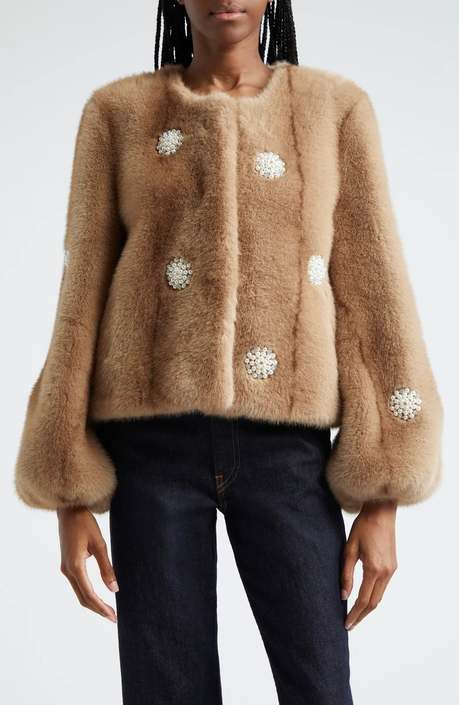 Cinq à Sept Benson Imitation Pearl Detail Faux Fur Coat | Nordstrom | Nordstrom