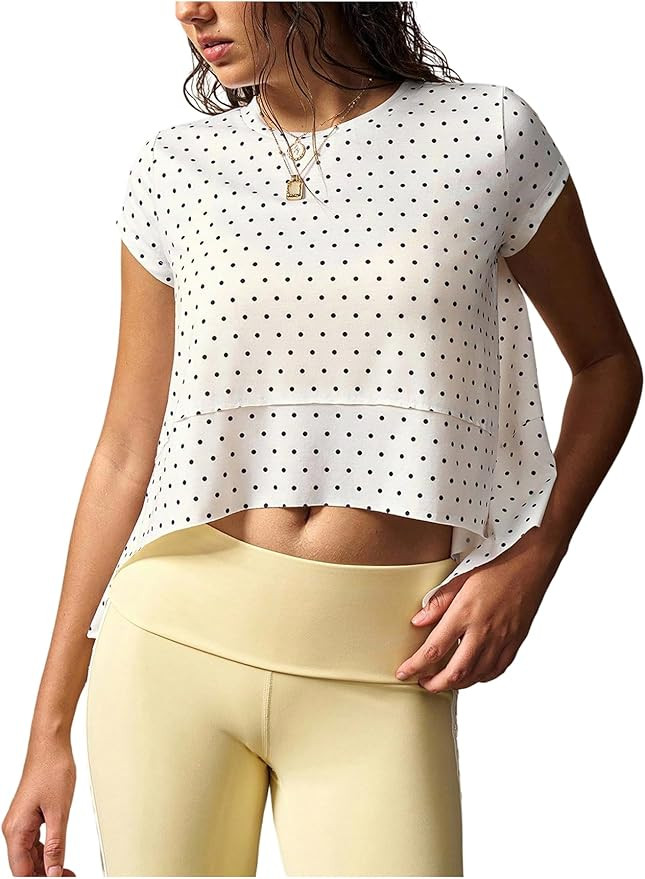 WDIRARA Women's Polka Dots Workout Tops Short Sleeve Athletic Tee Gym Running Yoga Shirt | Amazon (US)