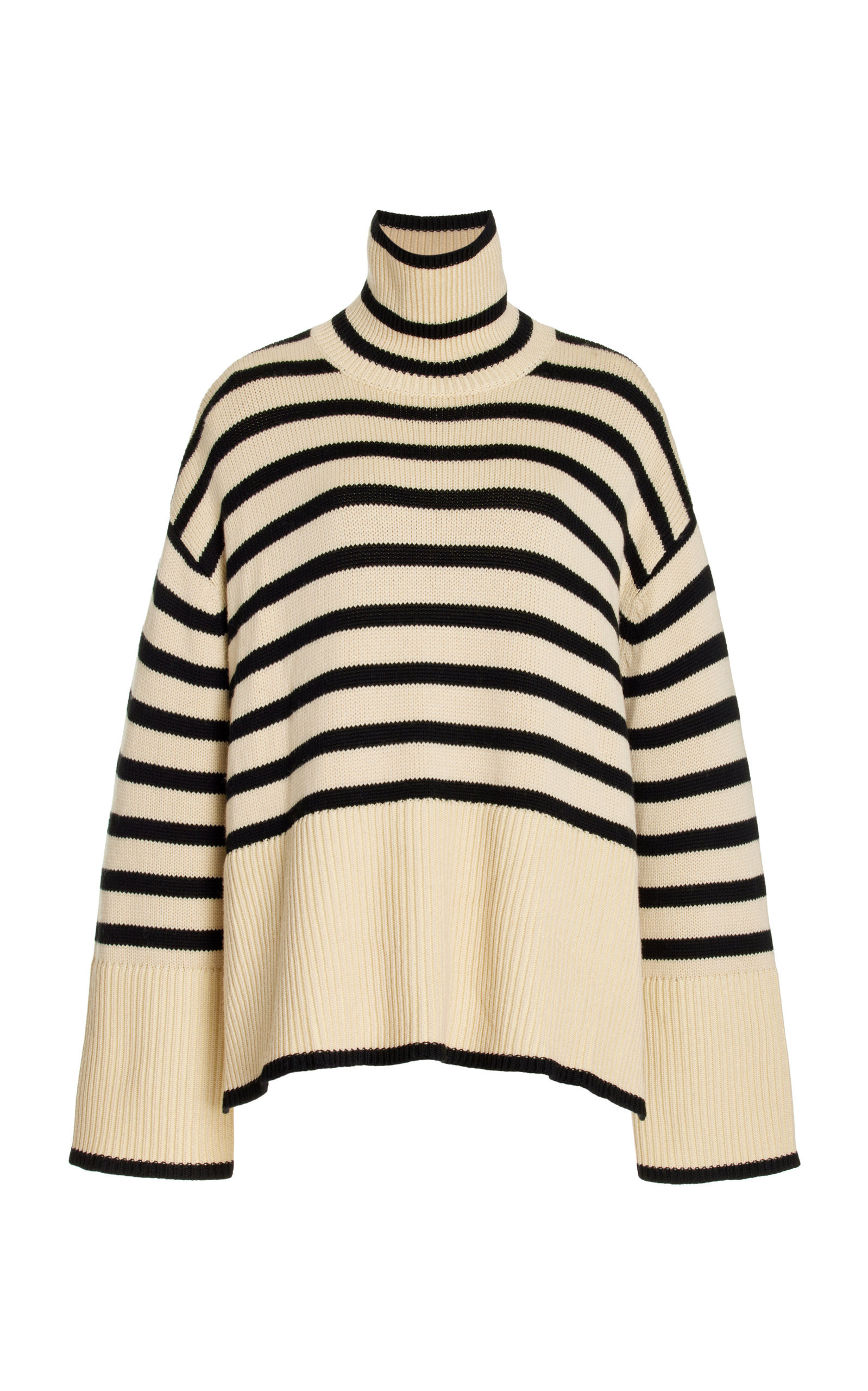 Toteme - Signature Stripe Wool-Cotton Turtleneck Sweater - Neutral - S - Moda Operandi | Moda Operandi (Global)