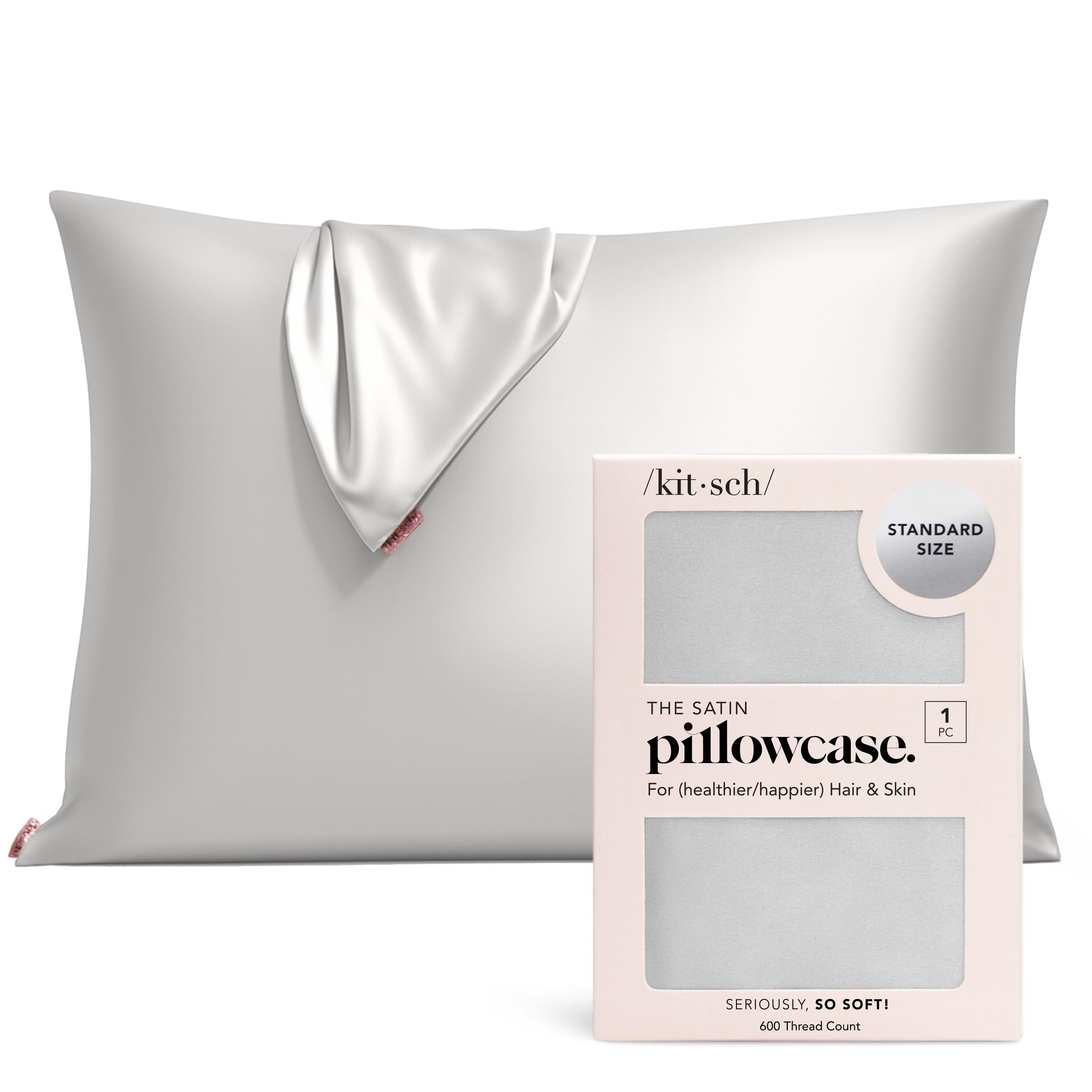 Kitsch Satin Pillowcase with Zipper for Hair & Skin, Softer Than Silk Pillow Cases Queen, Wrinkle... | Amazon (US)