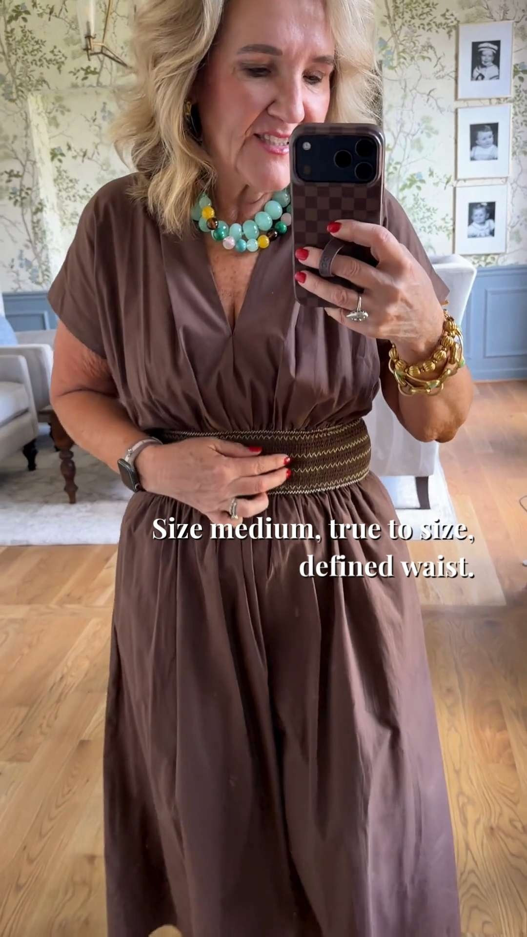 Tap the bell 🔔, heart ❤️ this post, and save for later!

Looking pulled together without sacrificing comfort?

✔️ Smocked waistband defines your shape without feeling tight
✔️ Flowy skirt moves easily and stays comfortable all day
✔️ Rich brown tone pairs effortlessly with gold jewelry and neutrals

I'm wearing a medium, and it fits true to size with a flattering, waist-defining fit.

This is the kind of dress you'll reach for when you want one piece that feels polished with minimal effort—think brunch, church, vacation dinners, or casual events.

If you've been looking for an easy dress that creates shape while staying comfortable, this one is worth a look. 

 #LTKootd #LTKSeasonal #LTKOver40