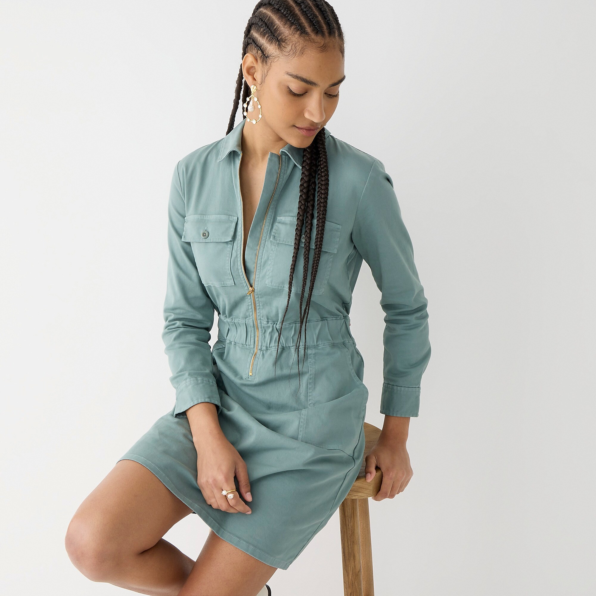Long-sleeve zip-front chino dress | J. Crew US