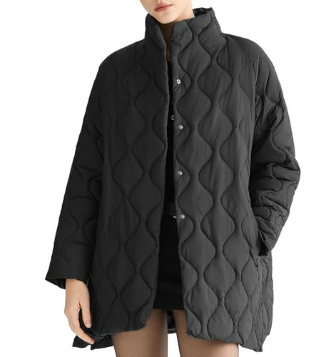 Orolay Womens Quilted Puffer Jacket Winter Coat Lightweight Warm Quilted Jackets Oversized Button Puffer Coat Outwear with Pockets, Black, Small | Amazon (US)