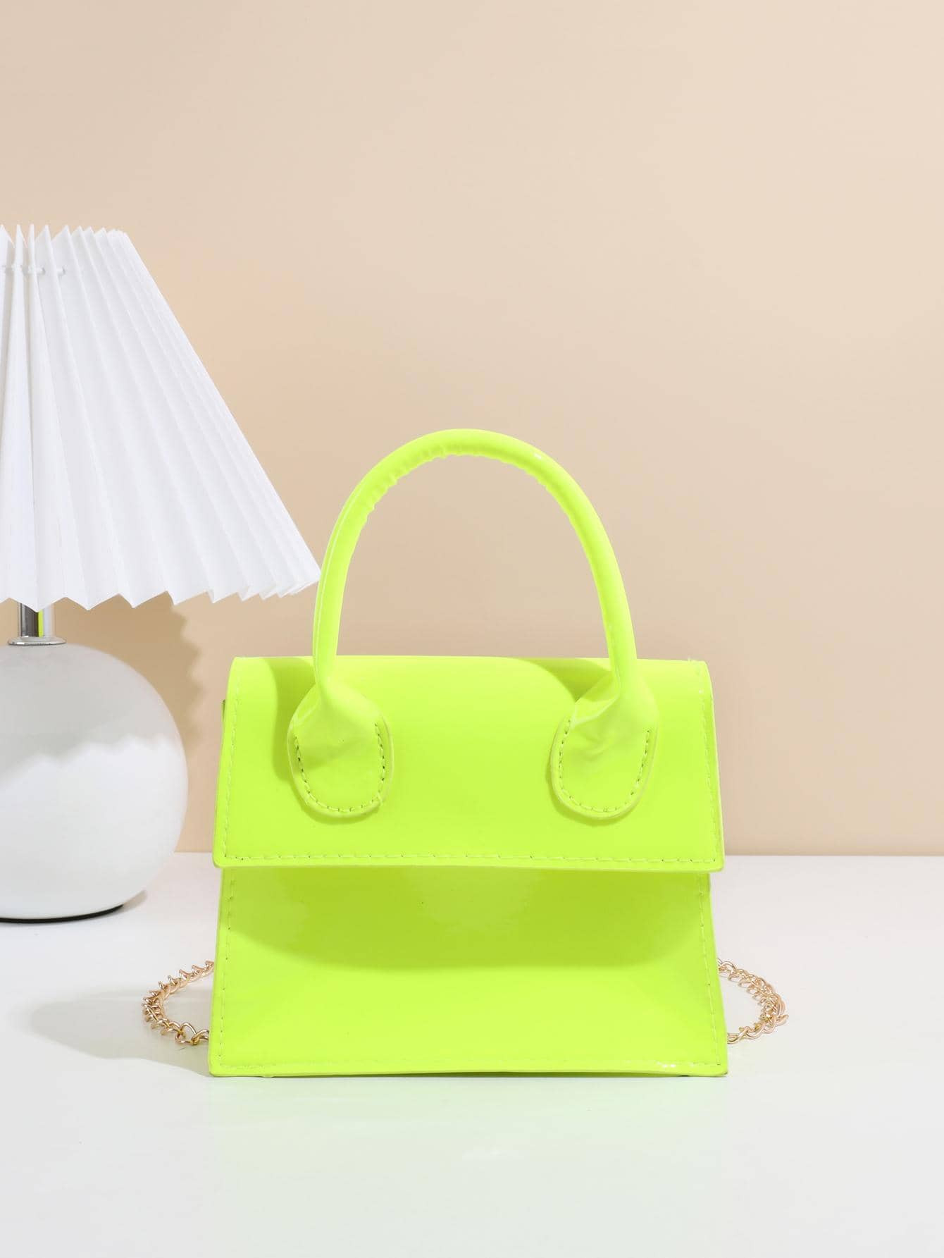 Mini Square Bag Funky Neon Lime Chain Flap PU | SHEIN