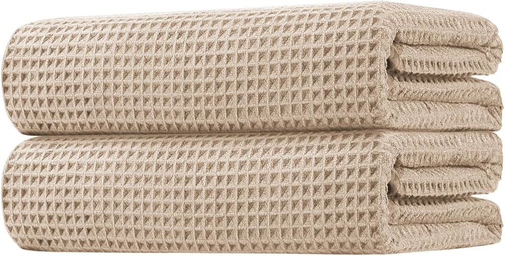 HOMEXCEL Beige Waffle Bath Towels 2 Pack, Premium Microfiber Bathroom Towels, Ultra Soft, Lightwe... | Amazon (US)