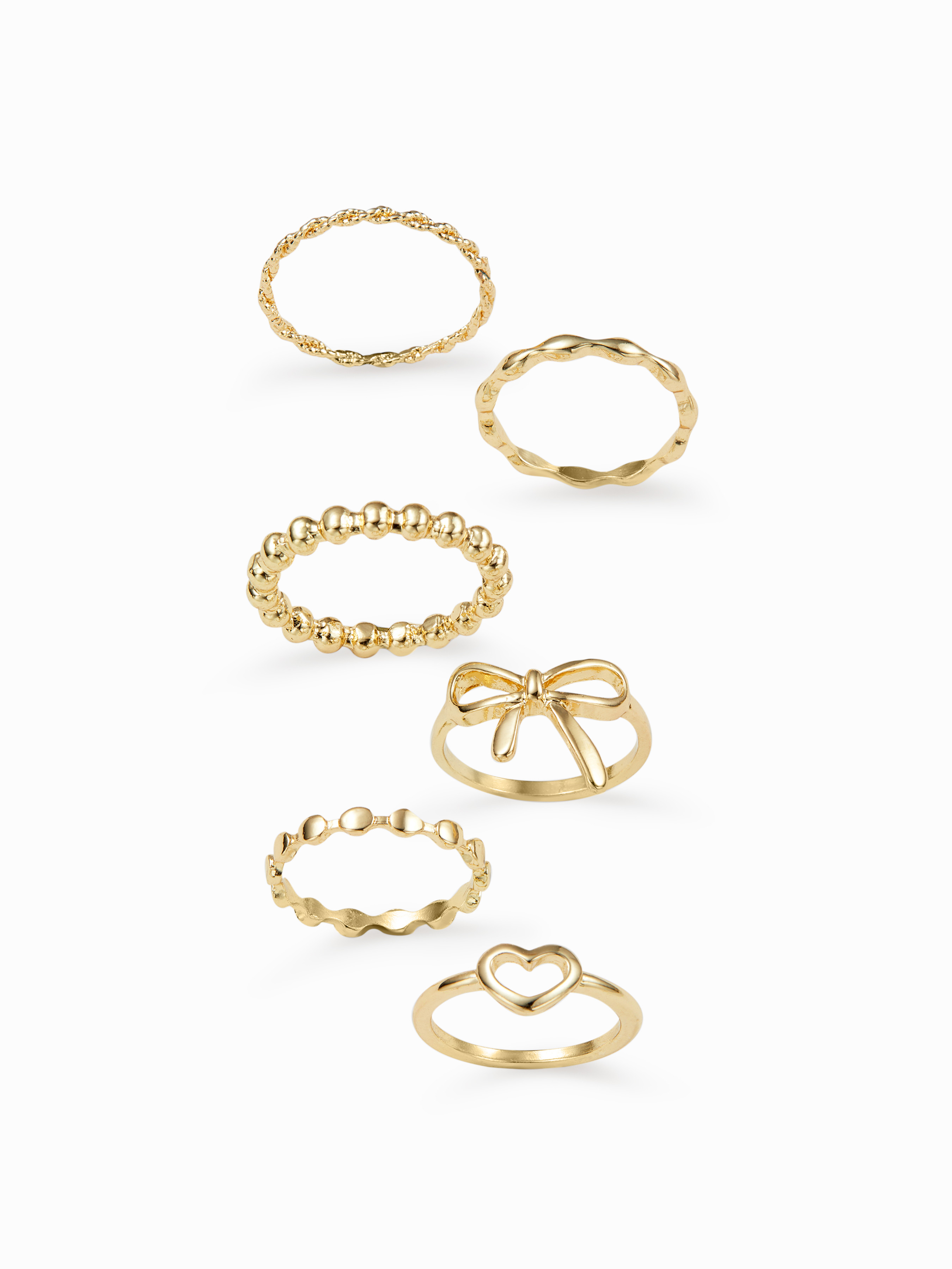 Valentine 6PCS BOWKNOT & HEART & BEADED RING SET For Daily Casual Date | Cider