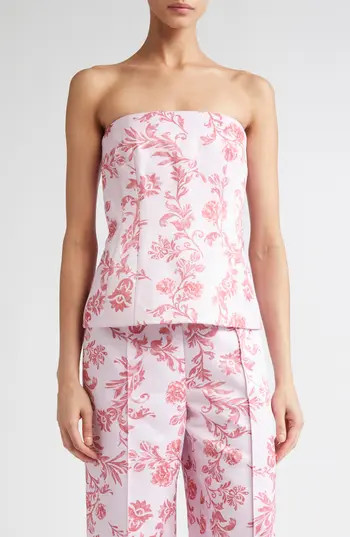 Emilia Wickstead Floral Damask Strapless Top in Damask Floral Pink at Nordstrom Rack, Size 4 Us / 8 Uk | Nordstrom Rack