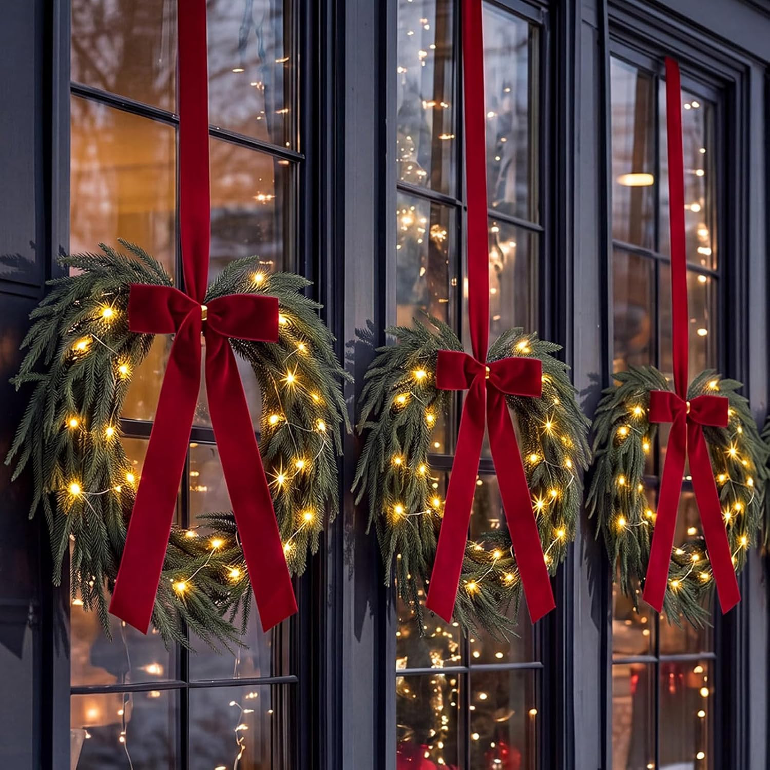 Dingion 3 Set 15.75 Inch Christmas Window Wreaths Pine Decor | Amazon (US)