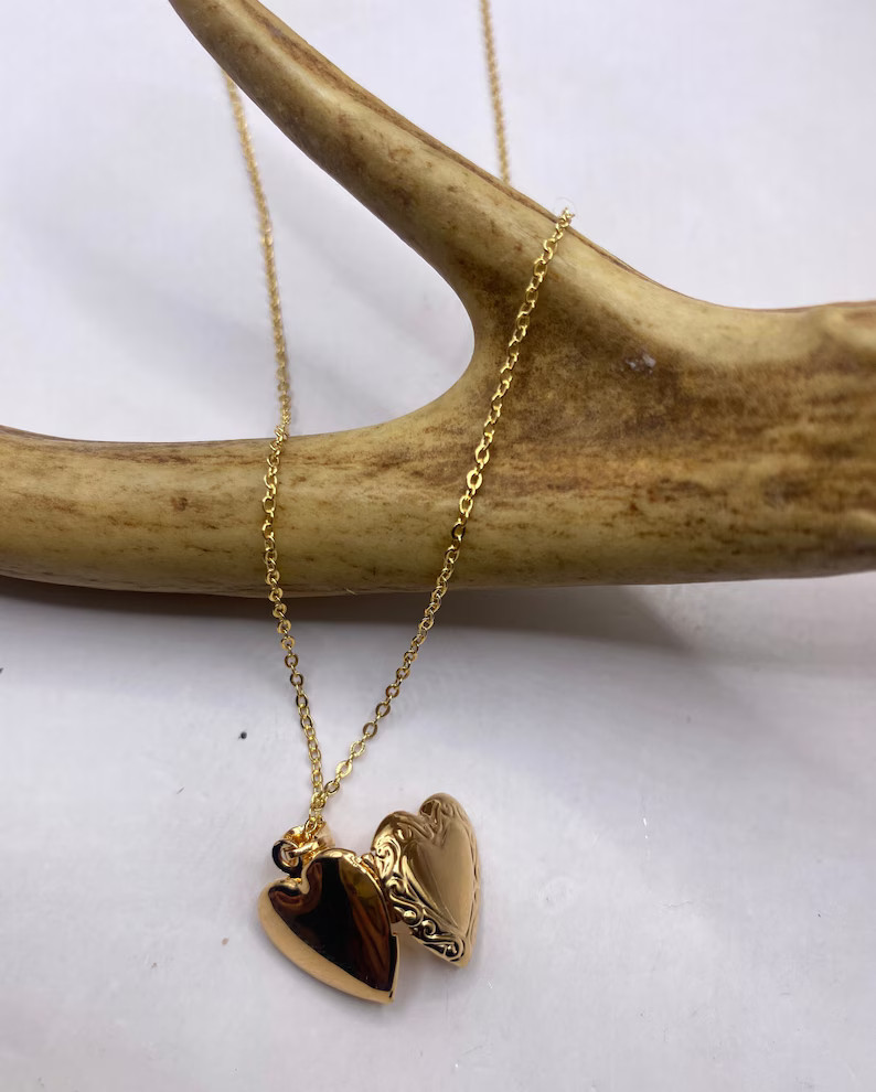 Vintage Gold Locket Tiny Etched Heart Charm 9K GF Gold Chain Mini Photo Dainty Memory Pendant Nec... | Etsy (US)