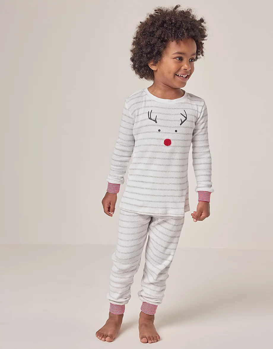 Organic Cotton Skinny Fit Striped Jingles Reindeer Pyjamas (1–12yrs) | The White Company UK & ROW