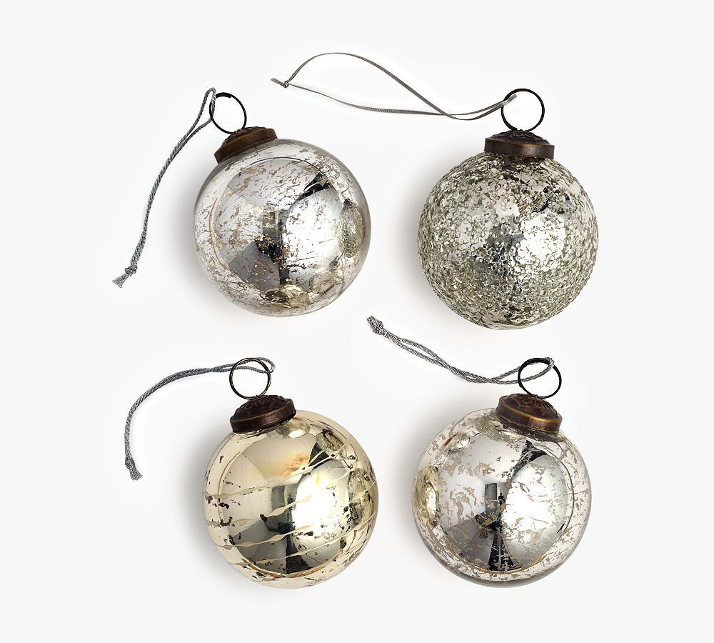 Mouth Blown Antique Silver Ball Ornaments, 3"" Diam., Set Of 4 | Pottery Barn (US)
