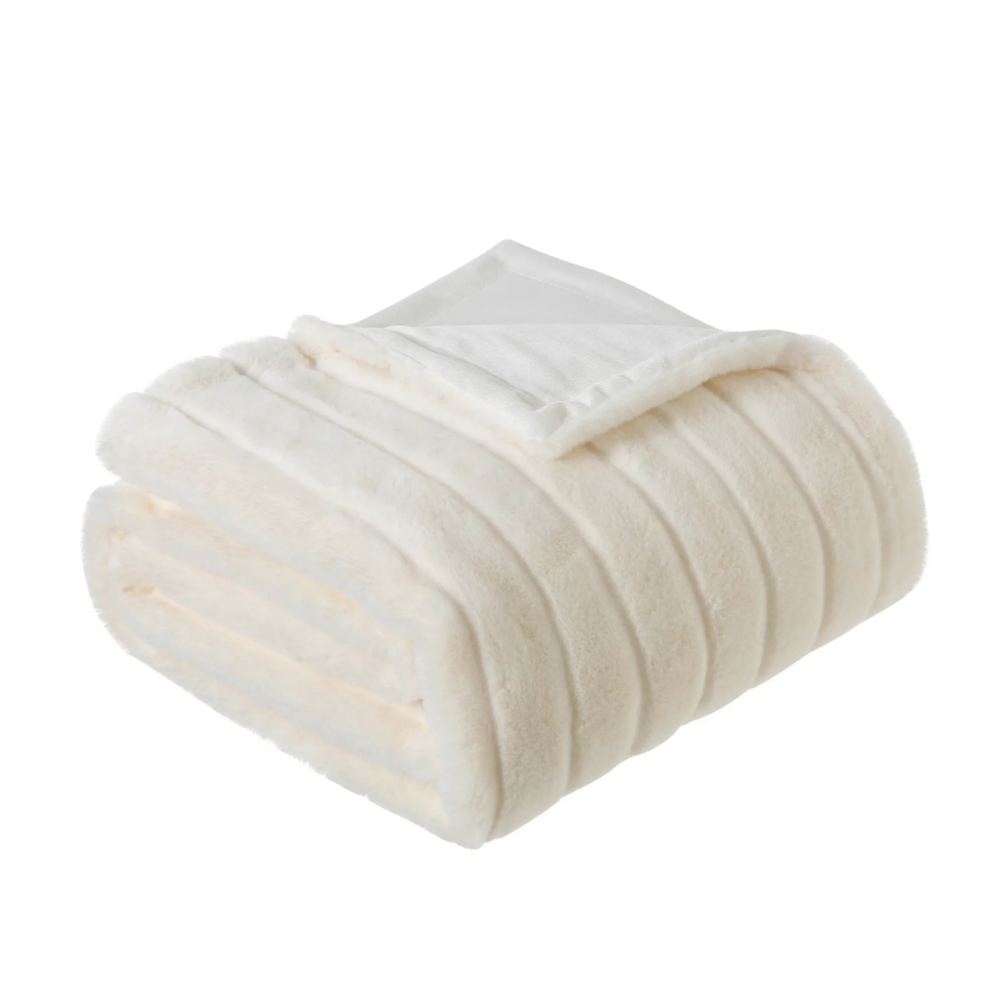 Mainstays Cream Stripe Faux Fur Throw Blanket, 50"x60", Adult/Teen - Walmart.com | Walmart (US)