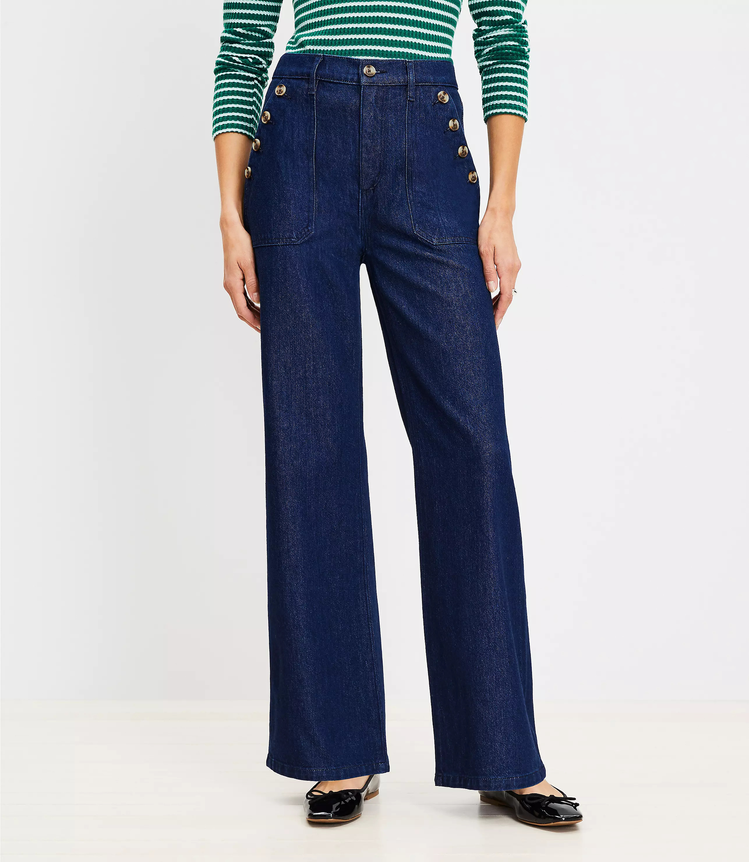 Petite Mariner High Rise Wide Leg Jeans in Rinse Wash | LOFT