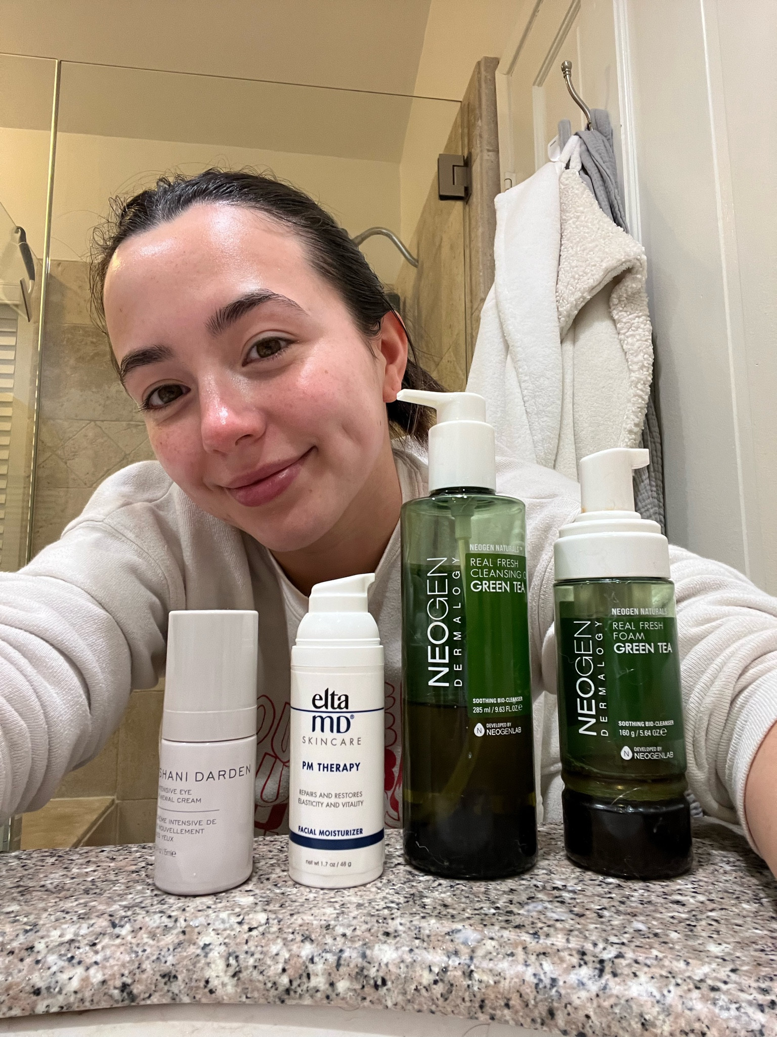 Easy night time routine! Double cleanse with my FAVORITE facial cleansers! First one is a cleansing oil and then use the foaming cleanser! Moisturize the whole face and then some eye cream! Super easy! 🫧

#LTKMostLoved #LTKbeauty