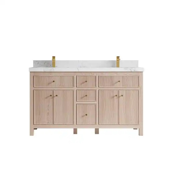 Willow Collections 60 x 22 Sonoma Oak Wood Double Sink Bathroom Vanity with Quartz or Marble Coun... | Bed Bath & Beyond