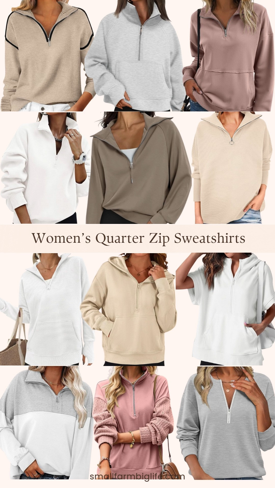 Women’s Quarter Zip Sweatshirts From Amazon
Quarter zips are a staple for comfy, casual outfits you’ll reach for again and again. From neutral shades like tan, beige, grey, white, and dusty pink to long sleeve and short sleeve styles, these Amazon finds are perfect for everyday wear, errands, and layering year round. Save this for effortless outfit inspiration that’s comfortable, polished, and practical ✨ 

 #LTKootd #LTKstorytime #LTKOver40