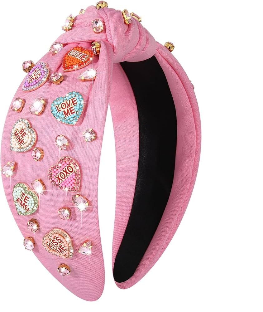 MOLOCH Pink Heart Headband for Women Rhinestone Conversation Love Heart Headbands Crystal Knotted... | Amazon (US)