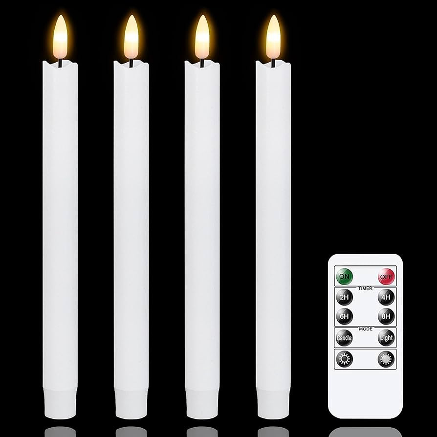 Flameless Taper Candles with Remote Timer,White LED Battery Operated Flickering Pack of 4 Window ... | Amazon (US)