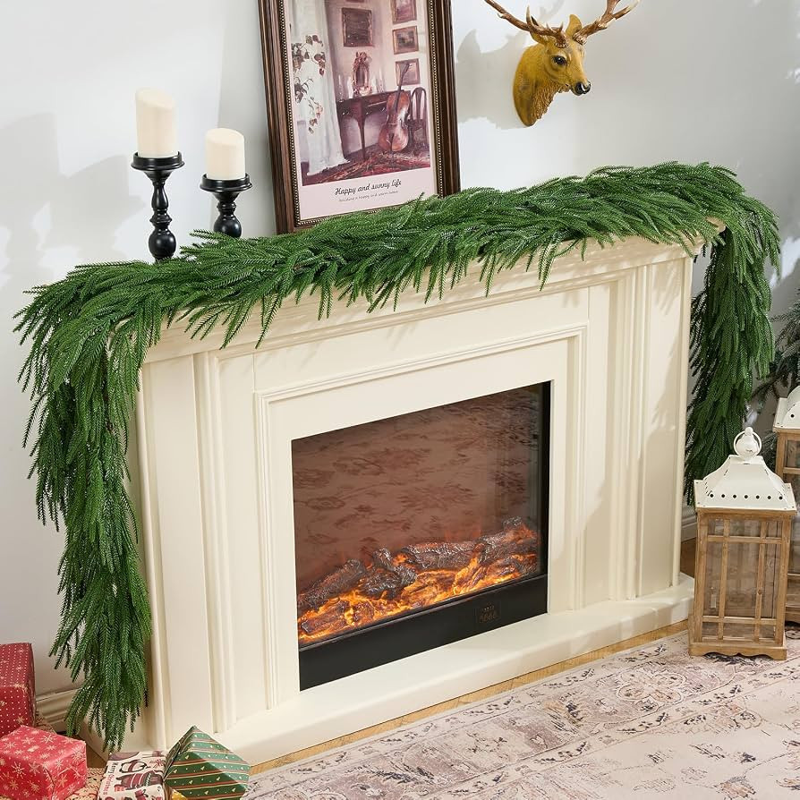 TQRR 2Pcs 6FT Norfolk Pine Garlands, Realistic Greenery Christmas Garland | Amazon (US)