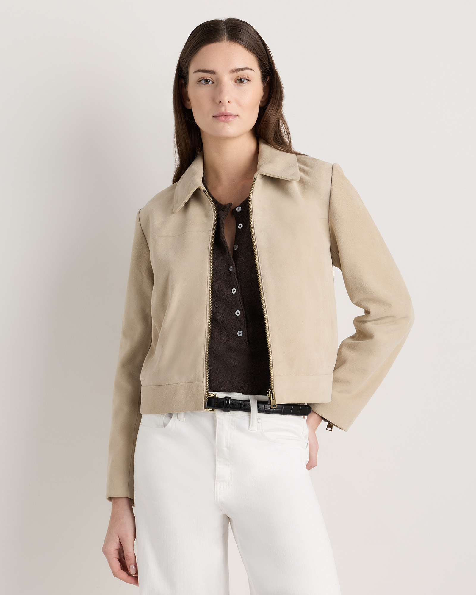 100% Suede Cropped Zip-Front Jacket | Quince