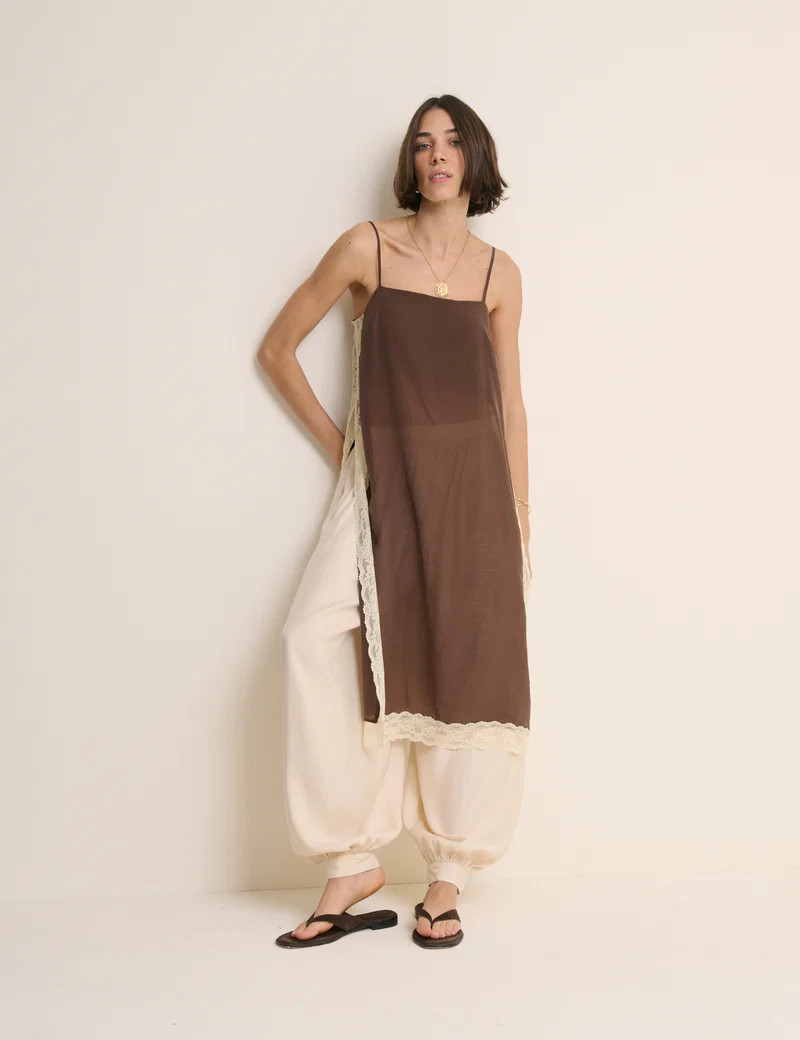 Brown Lace Trim Paulina Longline Cami | Nobody's Child