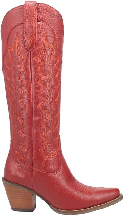 Dingo Womens High Cotton Embroidered Snip Toe Casual Boots Knee High Mid Heel 2-3" - Brown | Amazon (US)