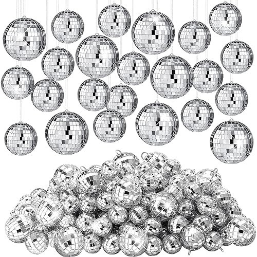 100 Pcs Bulk Disco Ball Set,Mini Mirror Disco Balls Ornaments Hanging Decoration in Different Size for Christmas Tree Cake Topper Dance Music 50s 60s 70s Themed Party(1, 2) | Amazon (US)