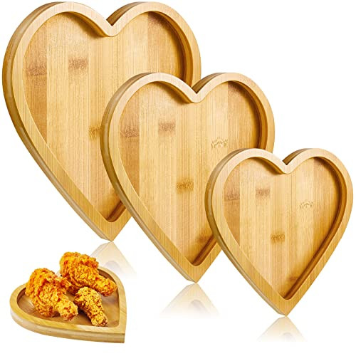 Patelai 3 Pieces Valentines Day Heart Shape Wooden Serving Tray Plate Dish for Snacks, Cookies, Fruits Cheese Display Food Dish Home Office (Heart) | Amazon (US)