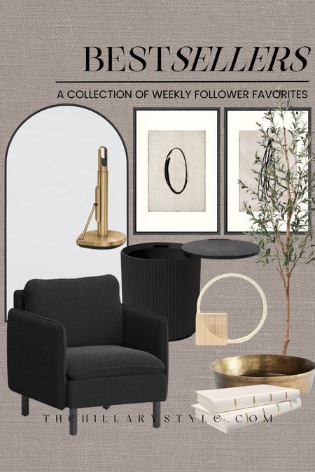 Weekly Best Sellers Home:
Furniture and decor find from Amazon, target Walmart, Wayfair. Black accent chair, floor length arc mirror, wall art, faux tree, outdoor cooler side table, sunrise alarm clock, gold bowl, coffee table books. 

#LTKstyletip #LTKhome #LTKSeasonal