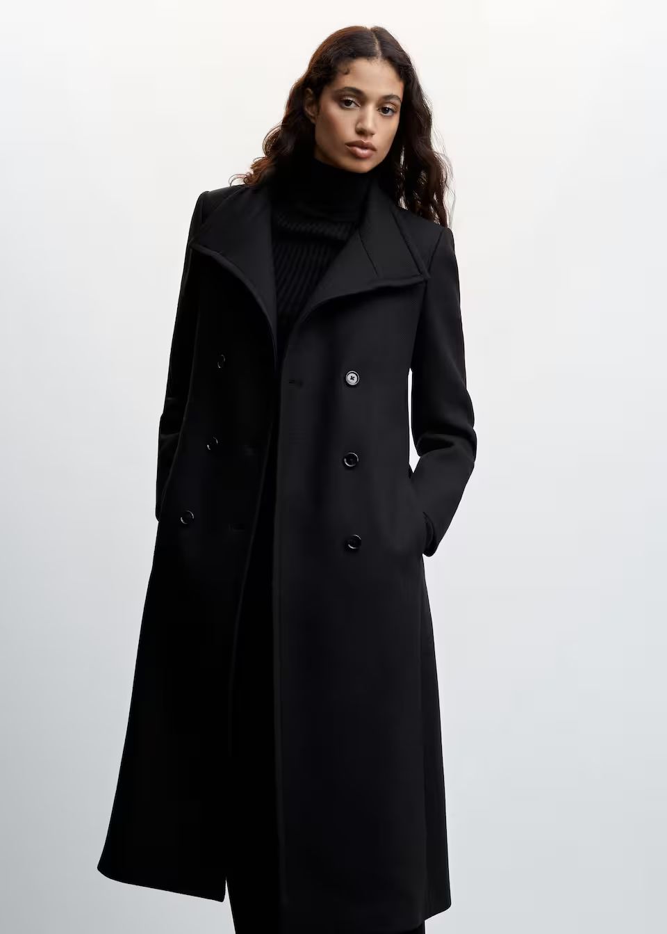 Woolen coat with belt | Long Black Coat | Work Wear Style | Spring Outfits | MANGO (US)
