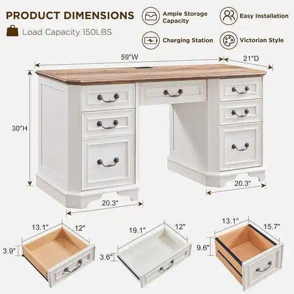 Farmhouse Executive Desk with Drawers, Wood Home Office Computer Desk | Bed Bath & Beyond